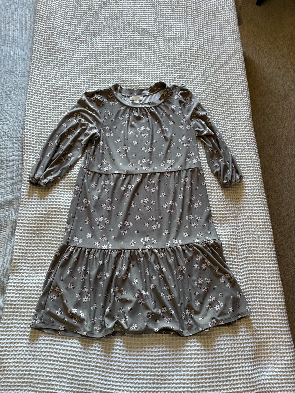 Monteau Olive Green Mini Dress with Small Floral Print